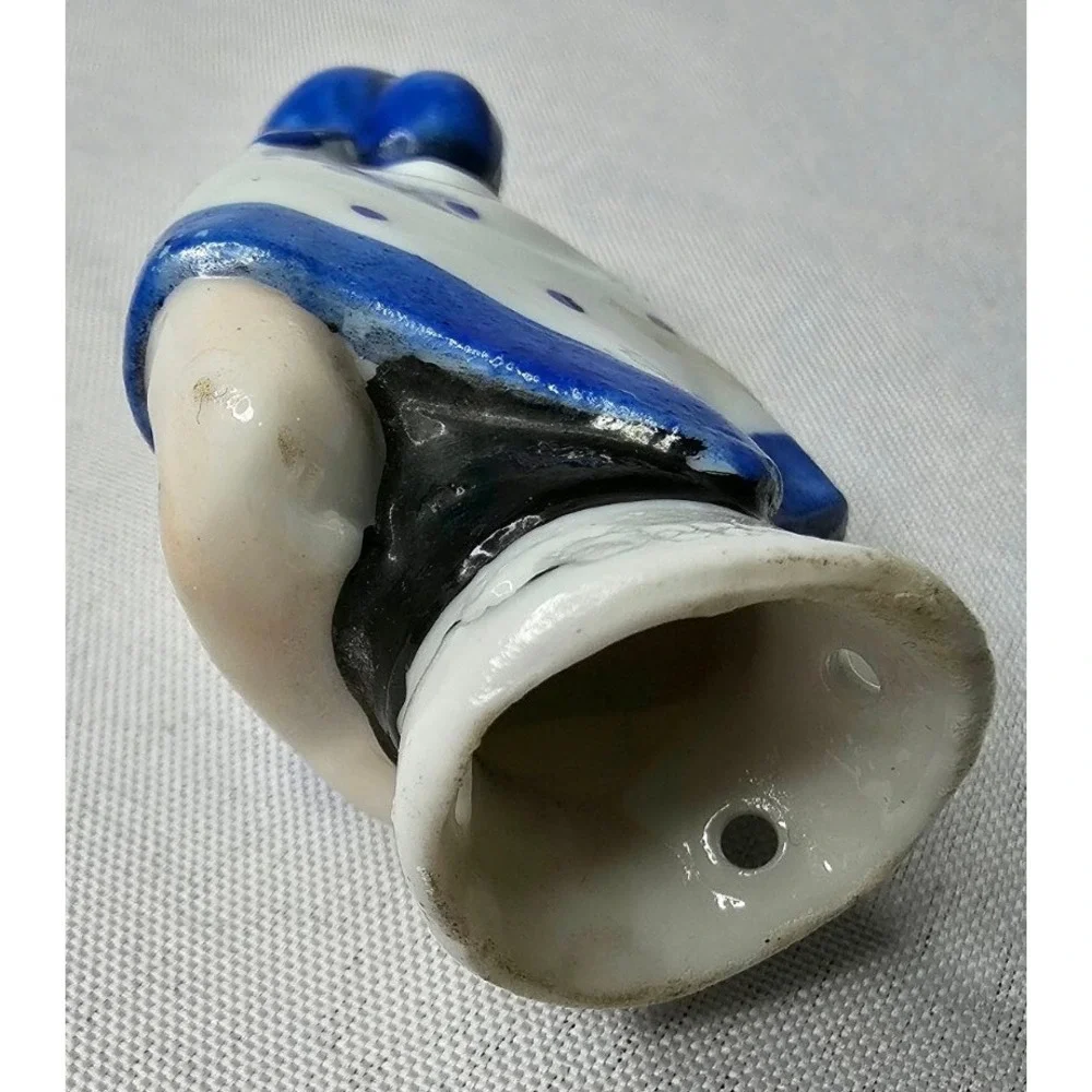 German Art Deco Porcelain Pin Cushion Half Doll, Blue Polka Dot Shawl Head Scarf